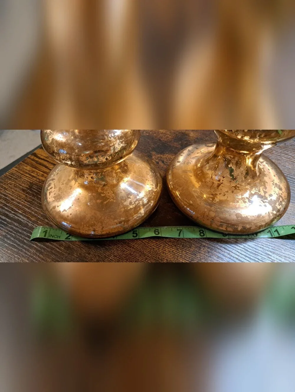 Set Of 2 West Elm Gold Speckled Mercury Glass Orb Pedestal Pillar Candleholders